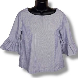XXS Madewell Blue White Striped Blouse Top Bell Sleeve Ruffle Cotton Preppy